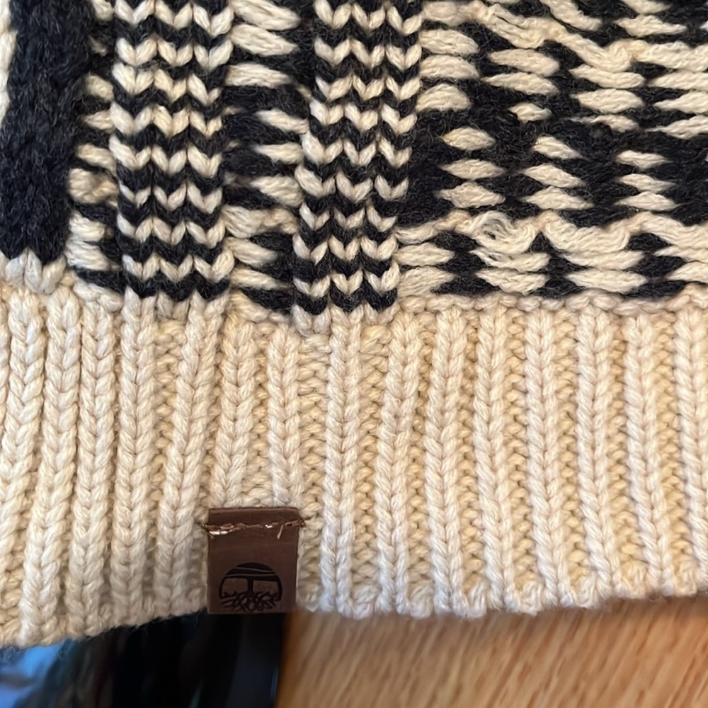 New TIMBERLAND navy blue ivory knit fall winter scarf woven soft warm cozy - Picture 5 of 6